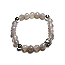 Bracciale Buddha e pietre semipreziose - Agata grigia sfaccettata 