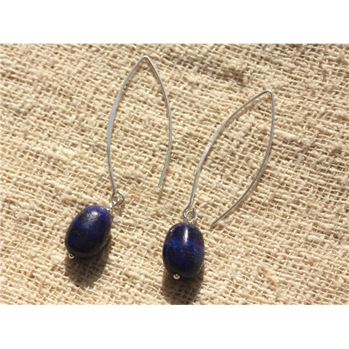 Boucles d'Oreilles Argent 925 - Lapis Lazuli Olives 15x10mm 