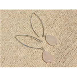 925 Silver and Stone Earrings - Rose Quartz Flat drops 16x12mm 