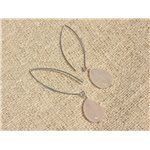 Boucles d'Oreilles Argent 925 et Pierre - Quartz Rose Gouttes plates 16x12mm 