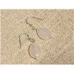 Boucles d'Oreilles Argent 925 et Pierre - Quartz Rose Gouttes plates 16x12mm 