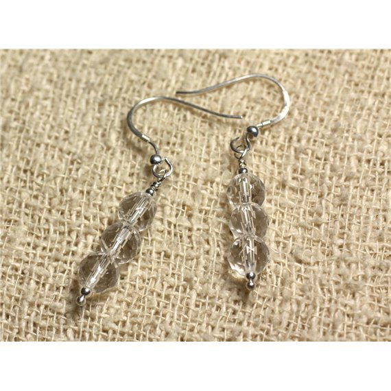 Boucles d'Oreilles Argent 925 - Cristal Quartz Facetté 6mm 