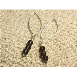 Earrings Silver 925 Hooks 40mm - Faceted Smoky Quartz 6mm 