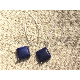 925 Silver Earrings - Lapis Lazuli Diamonds 18x14mm 