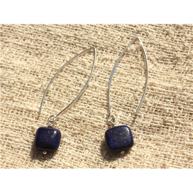 Boucles d'Oreilles Argent 925 - Lapis Lazuli Carrés 10mm 