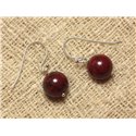 Boucles d'Oreilles Argent 925 et Pierre - Jaspe Rouge Poppy 10mm 