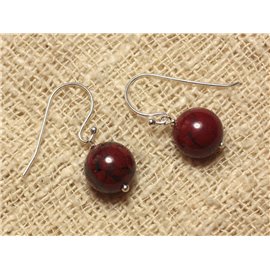 Pendientes de Plata 925 y Piedra - Amapola Jaspe Rojo 10mm 