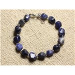 Bracelet Argent 925 et Pierre - Sodalite Nuggets Facettés 8mm 