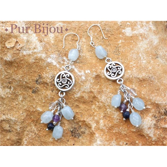 Boucles d'oreilles Triskel Aigue Marine Pierres et Argent 925 