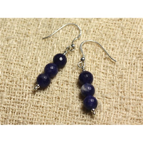 Boucles d'Oreilles Argent 925 - Sodalite Facettée 6mm 