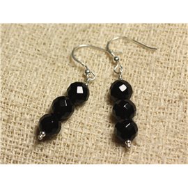 Earrings Silver 925 - Black Onyx faceted round beads 8mm 