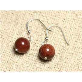 Pendientes Plata 925 y Piedra - Sunstone Synthesis Balls 10mm 