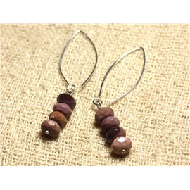 925 Silver Earrings 40mm Hooks - Mokaïte Jasper Faceted Rondelles 8mm 