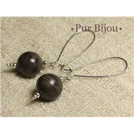 Semi Precious Stone Earrings - Coffee Jasper 14mm