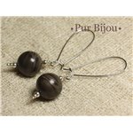 Boucles d'Oreilles Pierre Semi précieuse - Jaspe Café 14mm