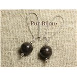 Boucles d'Oreilles Pierre Semi précieuse - Jaspe Café 14mm