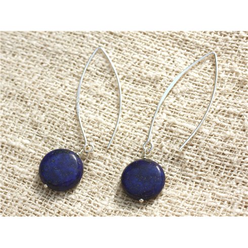 Boucles d'Oreilles Argent 925 - Lapis Lazuli Palets 14mm 