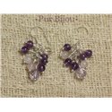 Boucles Argent 925 - Améthyste - Quartz Rose et Cristal de Roche