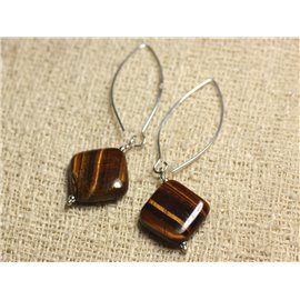 Earrings Silver 925 Hooks 40mm - Tiger Eye Diamonds 19mm 