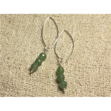 Boucles d'Oreilles Argent 925 Crochets 40mm - Aventurine verte Facettée 6mm 