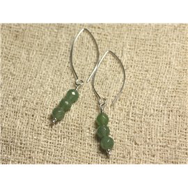 925 Silver Earrings 40mm Hooks - 6mm Faceted Green Aventurine 