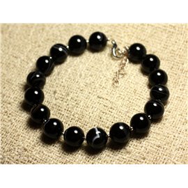 Pulsera Plata 925 y piedra semipreciosa - Ágata negra 10mm 