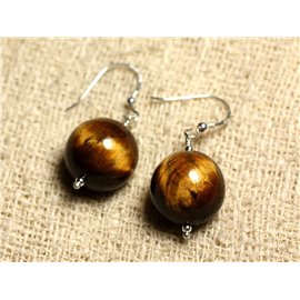 Sterling Silber Ohrringe - Tiger Eye 16mm 