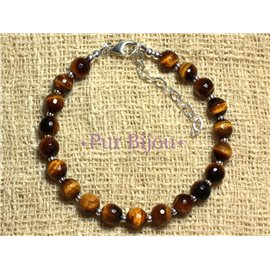 Bracelet Silver 925 and Stone - Tiger Eye Faceted Balls 6mm 