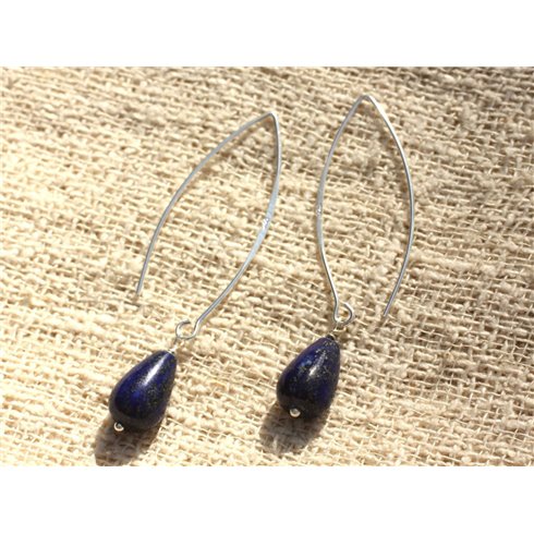 Boucles d'Oreilles Argent 925 - Lapis Lazuli Gouttes 12x8mm 