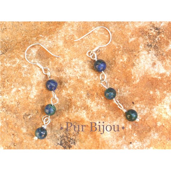 Boucles d'Oreilles Argent 925 et Pierre - Chrysocolle 4mm