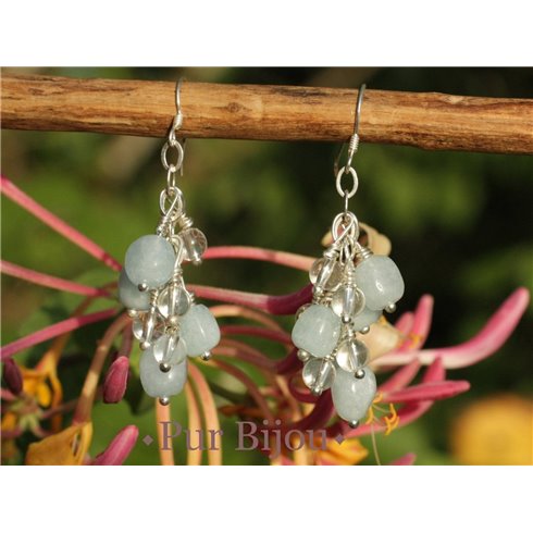 Boucles Aigue Marine - Cristal de Roche et Argent 925