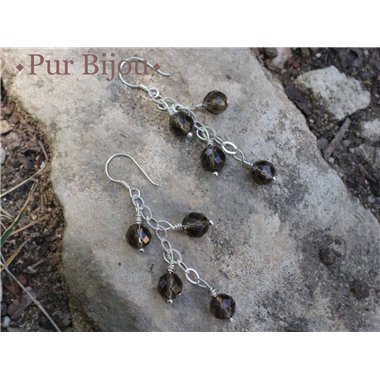 Boucles Argent 925 - Pierres Semi Précieuses - Quartz Fumé Facetté