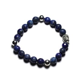 Bracciale Buddha e pietra semipreziosa - Lapislazzuli sfaccettato 8 mm 