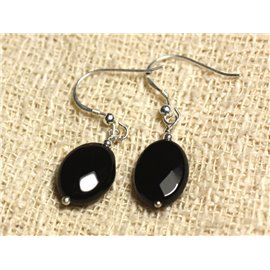 Earrings Silver 925 - Black Onyx Faceted oval 14x10mm 