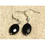 Boucles d'Oreilles Argent 925 - Onyx Noir Ovales facettés 14x10mm 