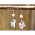 Boucles Argent 925 - Quartz Rose et Perles de Culture