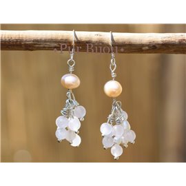 925 Silver Earrings - Rose Quartz and Cultured Pearls