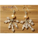 Boucles Argent 925 - Quartz Rose et Perles de Culture