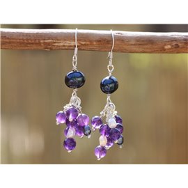 925 Silver Earrings - Amethyst and Cultured Pearls