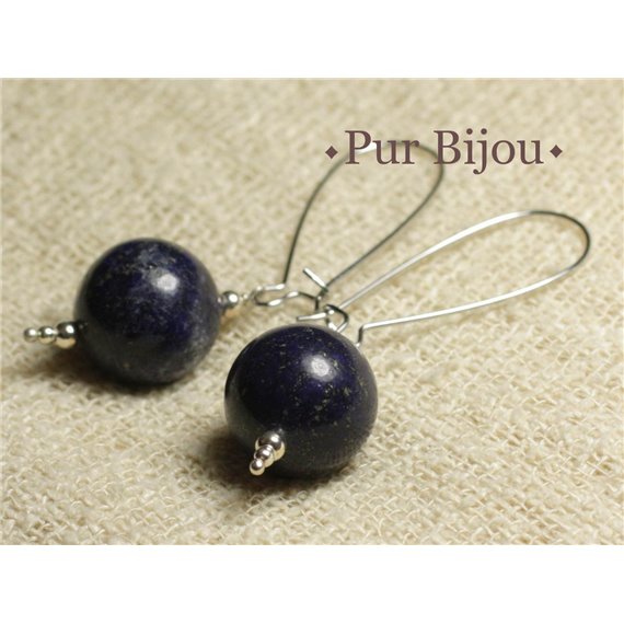 Boucles d'Oreilles Pierre Semi Précieuse - Lapis Lazuli 16 mm