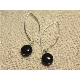 Earrings Silver 925 Hooks 40mm - Black Obsidian Palets 10mm 