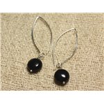 Boucles d'Oreilles Argent 925 Crochets 40mm - Obsidienne noire Palets 10mm 