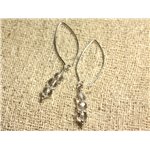 Boucles d'Oreilles Argent 925 Crochets 40mm - Cristal Quartz Facetté 6mm 