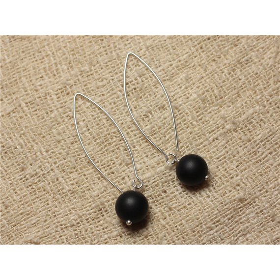 Boucles d'Oreilles Argent 925 et Pierre - Onyx Noir Mat10mm 