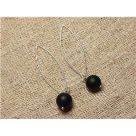 Earrings Silver 925 and Stone - Matte Black Onyx10mm 