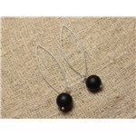 Boucles d'Oreilles Argent 925 et Pierre - Onyx Noir Mat10mm 