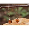 Boucles Argent 925 - Ambre Facettée 7mm Argent Orange / Bronze