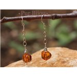 Boucles Argent 925 - Ambre Facettée 7mm Argent Orange / Bronze