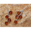 Boucles Argent 925 - Ambre Facettée 7mm Argent Orange / Bronze