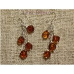 Boucles Argent 925 - Ambre Facettée 7mm Argent Orange / Bronze